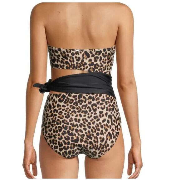DKNY Suntan ​Leopard Print Brown & Black Cutout Tie One Piece Swimsuit 10 NWT - Picture 2 of 3